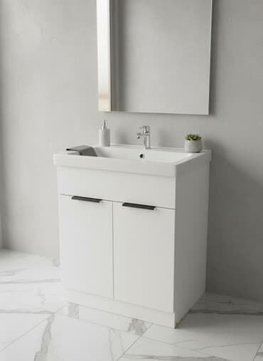 шкафы для ванной комнаты: Тумба для ванны, С раковиной, цвет - Белый — 1