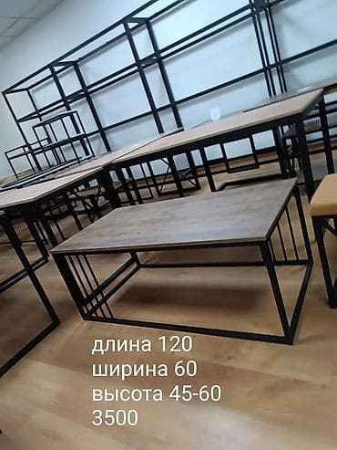 Журнальный стол в стиле лофт - Прямоугольная столешница: варианты —