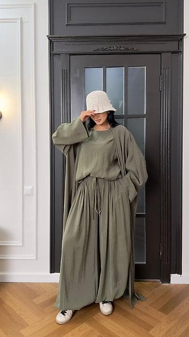 Жеке буюмдар: Костюм из 3 предметов в стиле oversize, цвет хаки: - Свободная — 4