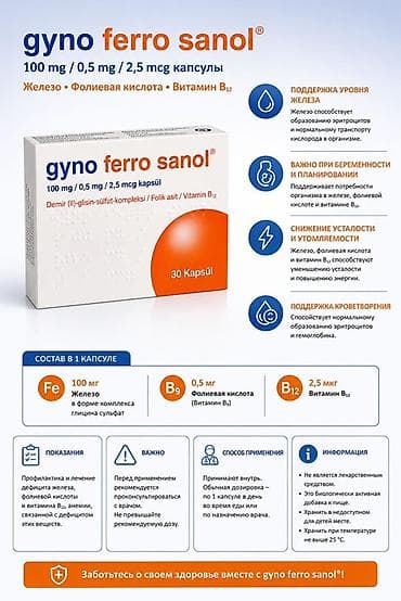 пудры: Gyno Ferro Sanol — капсулы с железом, фолиевой кислотой и витамином — 1