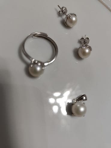 Зер буюмдар: Серебряный набор 925 пробы,жемчуг натуральный! — 6