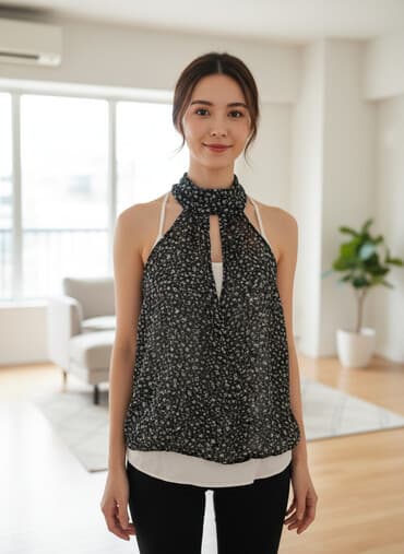 Блузка, Вечерняя, Шифон, В цветочек, Прозрачная модель