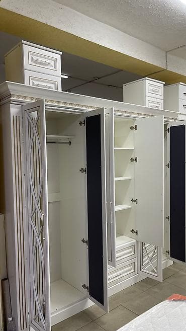 Уктоочу бөлмө гарнитурлары: Уктоочу бөлмө гарнитуру, Жаңы, Эки кишилик керебет, Шкаф, Комод, МДФ, Акысыз жеткирүү, түсү - Ак — 4