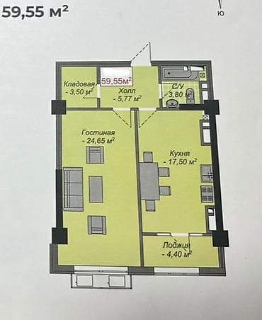 art square: 2 комнаты, 59 м², Элитка, 13 этаж, Готовая ПСО (под самоотделку) — 4