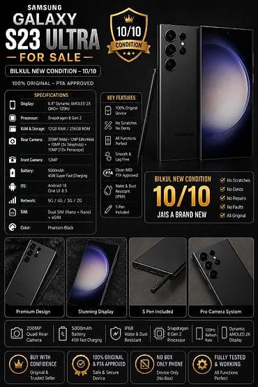 samsung galaxy a33: Samsung Galaxy S23 Ultra — Phantom Black Ключевые характеристики: - — 3