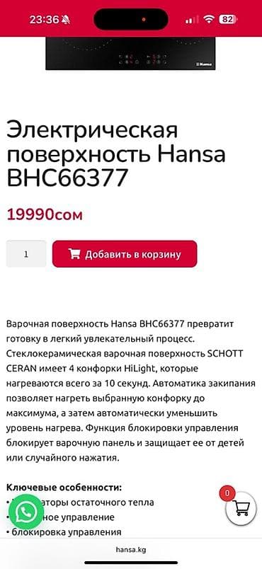 подошва утюга eloxal: Hansa, Электрическая, Сенсорное, Встраиваемая — 2