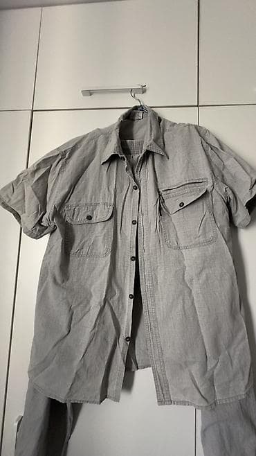 новорожденный одежда: Серая мужская рубашка с брюками из 100% хлопка (cotton). Легкая — 1