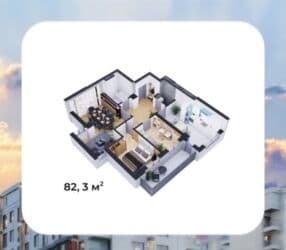 недостроеные дома: 3 бөлмө, 82 кв. м, Элитка, 12 кабат, ПСО (өзү оңдоп түзөтүп бүтүү үчүн) — 2