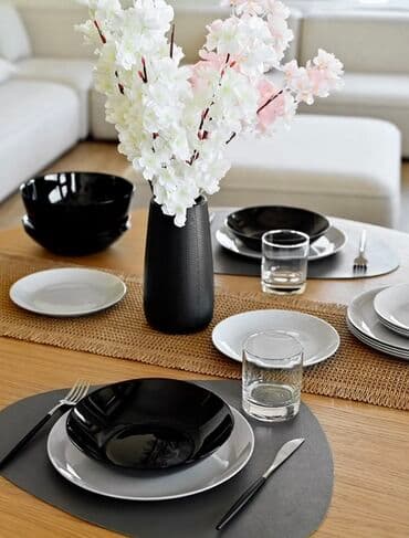 чайные наборы посуды: Набор столовой посуды в современном стиле, черно-белая гамма. Состав — 2