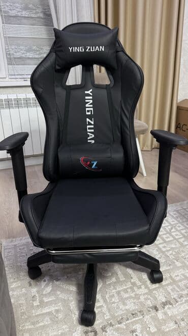 Игровое кресло, Новый, С колесиками, цвет - Черный, Экокожа