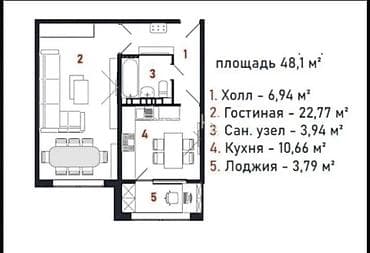 1 комната, 48 м², 108 серия, 3 этаж, Готовая ПСО (под самоотделку)