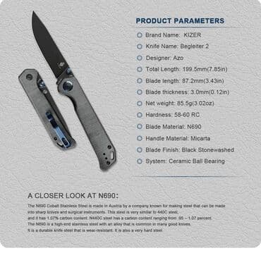 нож бабочка тренировочный в бишкеке: Складной нож Kizer Begleiter 2 сталь N690, Black Stonewashed, рукоять — 3