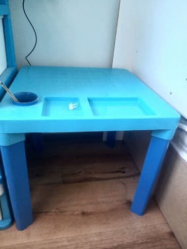 набор детской посуды силиконовая посуда для детей: Детский столик синего цвета — 1