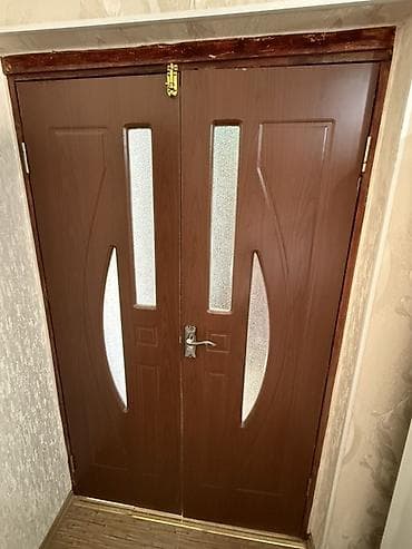 Межкомнатная дверь, Б/у, Со стеклом, Двухстворчатая, Деревянная, Распашная, Витражная, цвет - Коричневый — 3