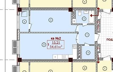 1 комната, 55 м², Киргизия 1 Элитка, 6 этаж, ПСО (под самоотделку) — 2