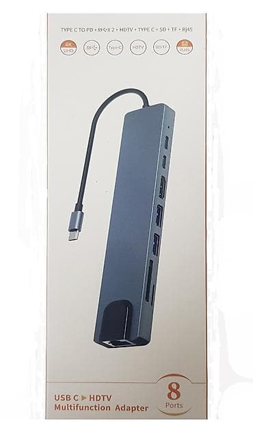 Техника жана электроника: Хаб 8 in 1 - Type-С to HDMI x 1 + USB3.0 x 2 + PD x 1 + SD/TF x 1 + — 8