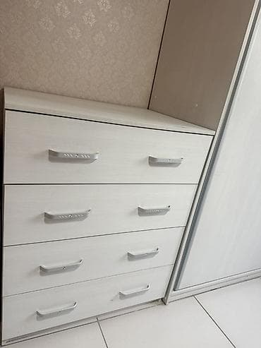 раздвижная: Спальный гарнитур, Двуспальная кровать, Шкаф, Комод, ДСП, Самовывоз, цвет - Белый — 6