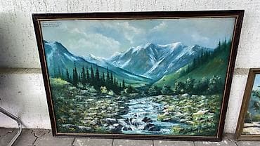 Картина «Горная река». Живопись маслом на холсте, оформлена в