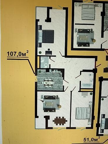 үй квартира: 3 бөлмө, 107 м², 5 кабат, Даяр ПСО (өзү оңдоп түзөтүп бүтүү үчүн) — 2