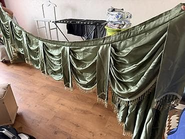 Наматрасники и топперы: Комплект штор, Атлас, С ламбрекеном, Готовое изделие, Б/у, Для спальни — 5