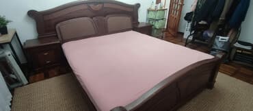 кровать спальные: Уктоочу бөлмө гарнитуру, Эки кишилик керебет, Жыгач, Өзү алып кетүү, түсү - Күрөң — 1