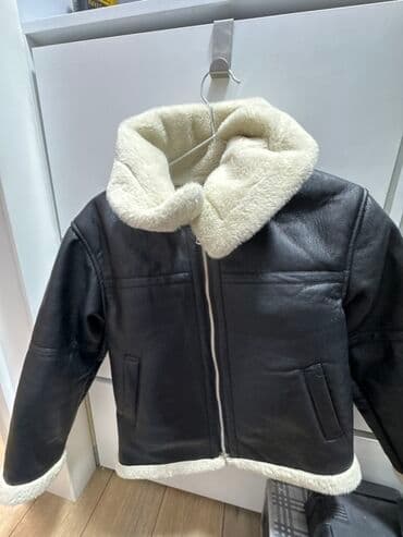 Детская дублёнка-авиатор, чёрная с молочным мехом. - Материал верха