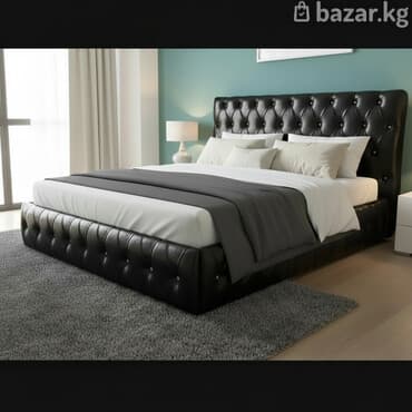 кожаная кровать: Кровать с мягким изголовьем, в стиле каретной стяжки с матрасом. - — 1