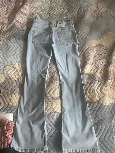 штаны слаксы: Джинсы женские, светло-голубой деним. - Посадка: высокая, фиксируется — 4