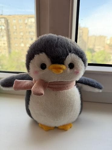 Мягкая игрушка — пингвин в розовом шарфике. - Материал: очень мягкий