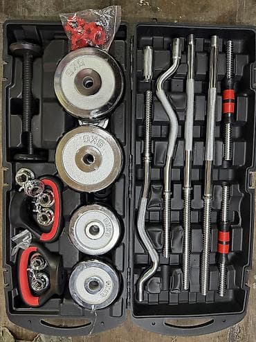 Набор штанги и гантелей 6-в-1 в кейсе (хром, разборный) Комплект — 2