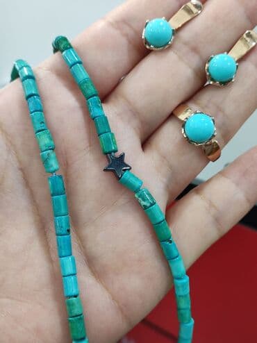 украшение шампанского для свадьбы: Серебряный Комплект+ Бусы Бирюза Серебро с напылением золото Размеры — 5