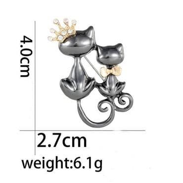 крестик золотой: Брошь “Пара кошек” с короной 👑🐾 Стильная брошь в виде двух кошек – — 3