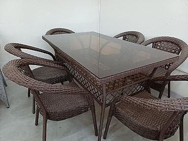 скамейки с навесом: Комплект садовой мебели, Стол, Ротанг — 1