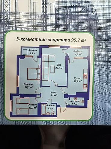 central: 3 комнаты, 95 м², Элитка, 13 этаж, Готовая ПСО (под самоотделку) — 3