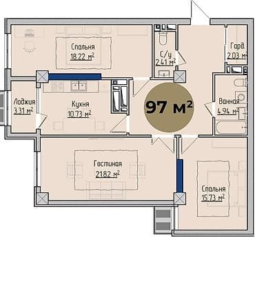 Батирлер: 3 бөлмө, 98 м² — 2