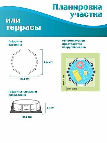 Спорт жана эс алуу: 244/51см. Бассейн каркасный INTEX 28205, голубой, круглый, 1828л — 3