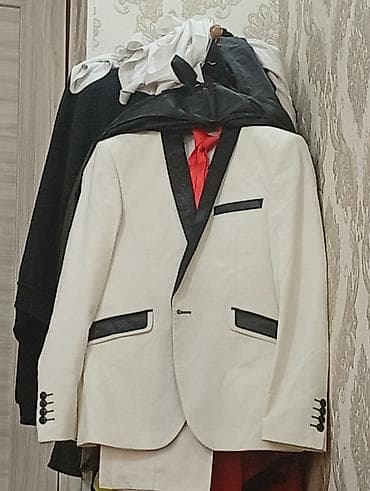 брюки штаны: Мужской костюм (двойка) в стиле смокинга, цвет айвори с контрастной — 3