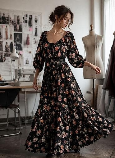 Вечернее платье, Длинная модель, Шелк, С рукавами, XS, S