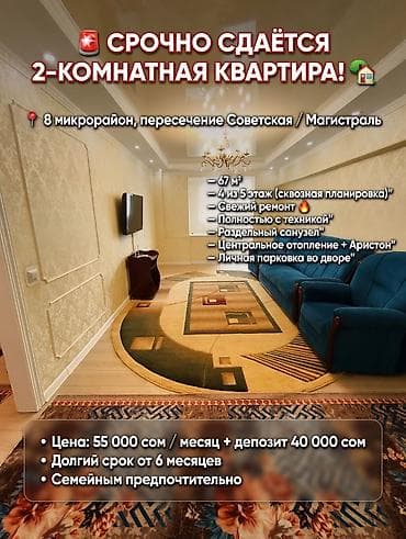 квартиры 2комнатные: 2 комнаты, Собственник, Без подселения, С мебелью полностью — 1