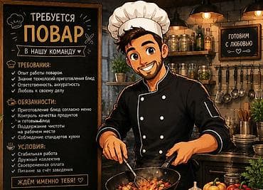 📢 Требуется повар-универсал в кафе «Балык-Малык» В нашу команду at lalafo.kg 📢 Требуется повар-универсал в кафе «Балык-Малык» В нашу команду