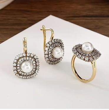 Ювелирные наборы с жемчугом и фианитами Вариант 1 (круглый дизайн с