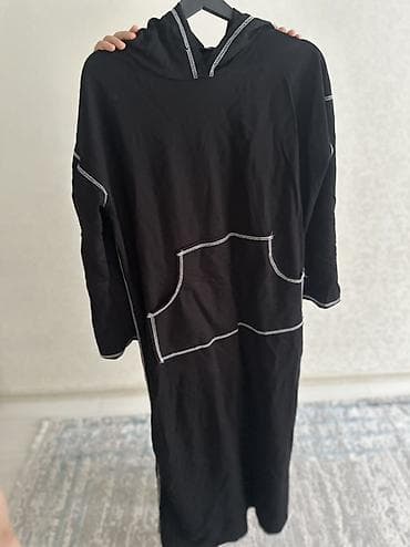nike tech flece: Свободное чёрное худи-платье с капюшоном размер 44 -46 — 1