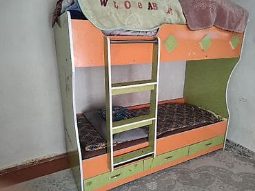 Кровати: Двухъярусная детская кровать, ЛДСП, цвет - Оранжевый — 1