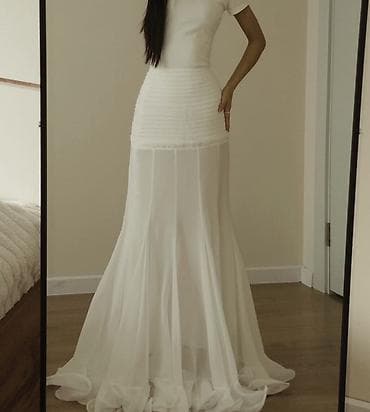 Айымдардын кийими: Белая длинная юбка-русалка с полупрозрачной шифон с мягким шлейфом — 1