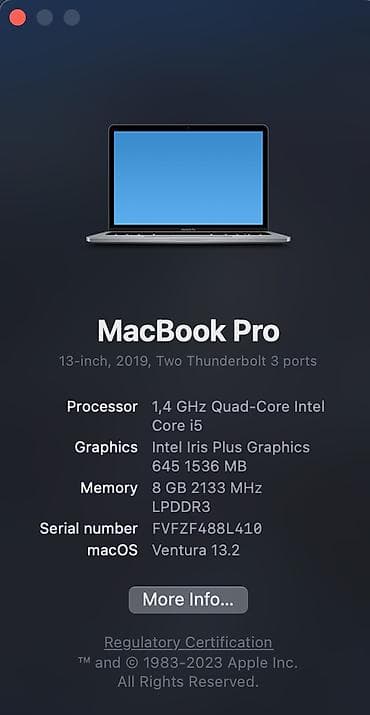 apple mac: Apple MacBook Pro 13" (2019, Two Thunderbolt 3 ports) Характеристики — 2