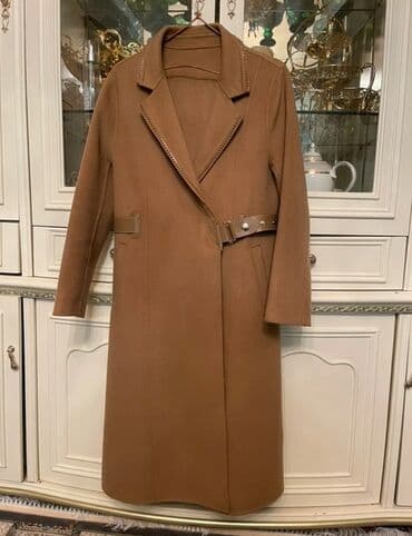 плащ мужской длинный: Пальто, Классика, Зима, Овечья шерсть, Длинная модель, Приталенная модель, С поясом, Без подкладки, L — 1