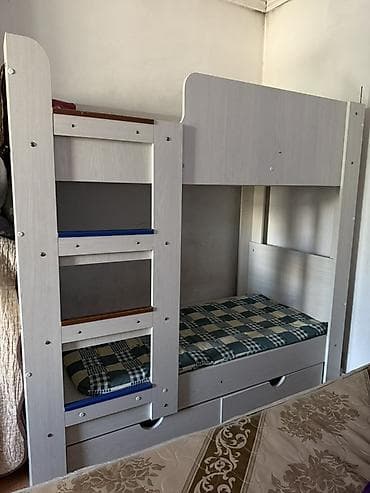 Двухъярусная детская кровать, Б/у, ЛДСП, цвет - Белый — 2