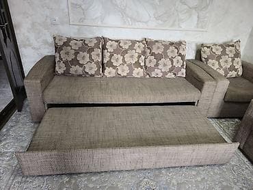 Строительные леса, стойки: Диванный комплект: раскладной диван + 2 кресла. Состояние 8 из 10 - — 2