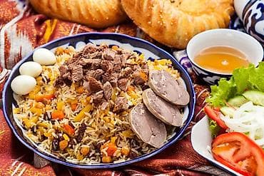 Праздничный узбекский плов с мясом и казы плов и шашлик для заказ