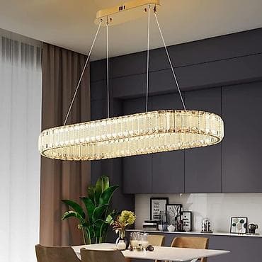 столы для кафе: Подвесная LED-люстра овальной формы с кристаллами - Дизайн — 1